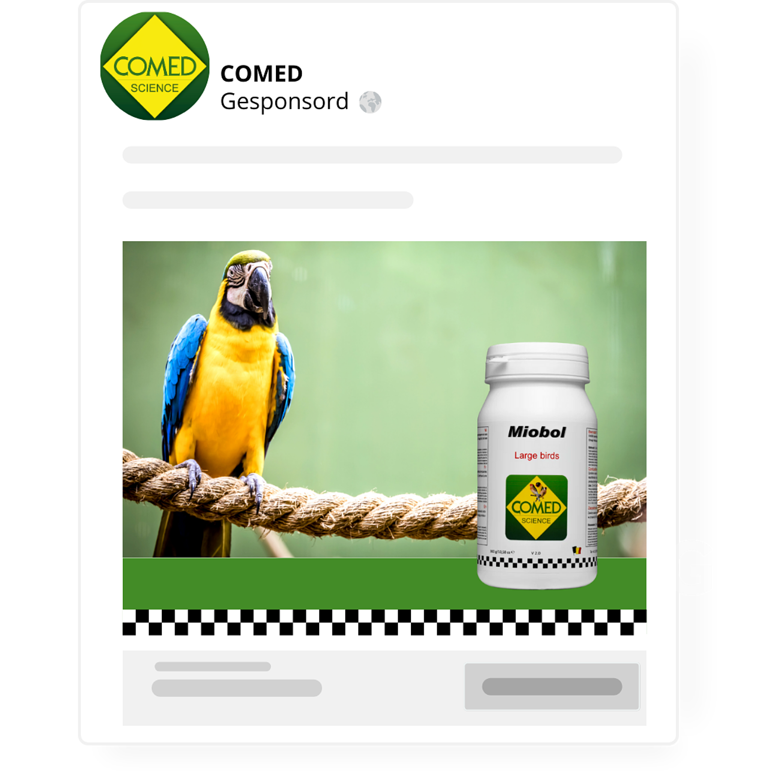Mock-up van een gesponsorde Facebook-advertentie voor een product van Comed